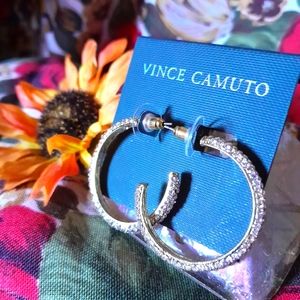 NWT Vince Camuto Gold Tone Rhinestone Hoop Earrings Sparkly Glittery
